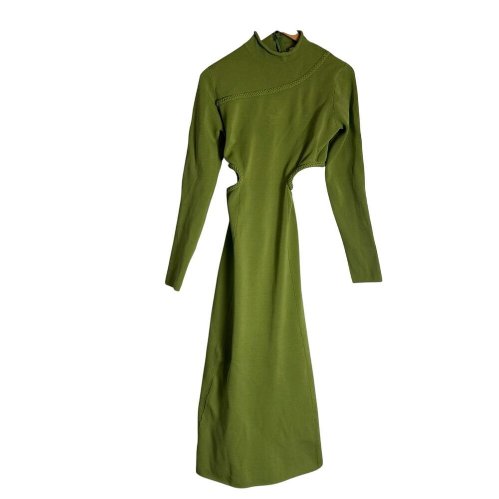 Aje Amelie Spring Green Cut Out Long Sleeve Knit Mock Neck Midi Dress Sz Medium - Picture 4 of 13